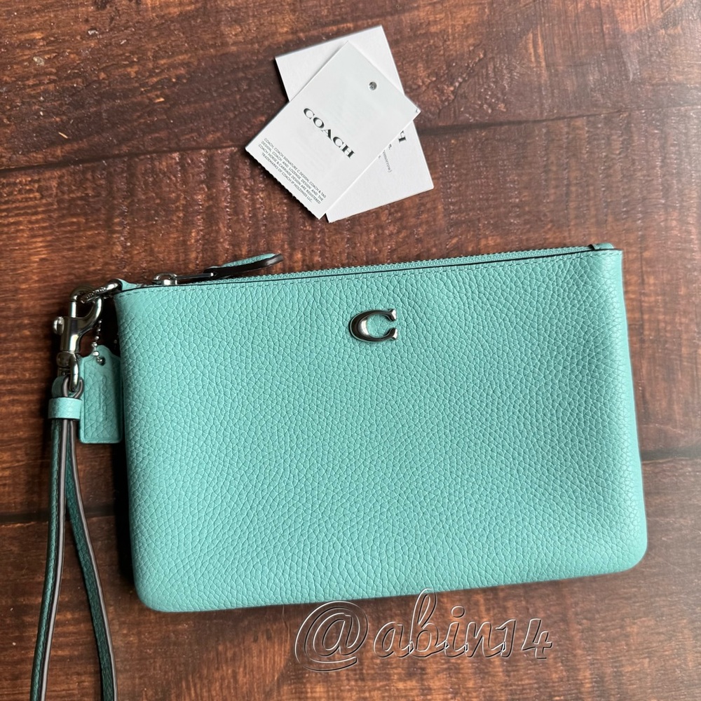 NWT Coach Leather Wristlet Faded Blue - Picture 3 of 4